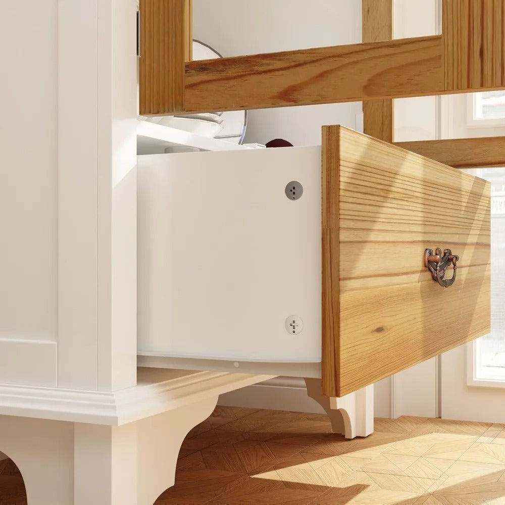 70.9" Farmhouse Kitchen Pantry Cabinet with Carved Glass Doors & Drawer – Corner Storage & Display Cabinet