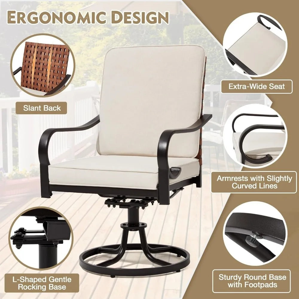 5-Piece Outdoor Dining Set – 4 Swivel Chairs with Cushions & Round Patio Table with Umbrella Hole, All-Weather Rattan Furniture