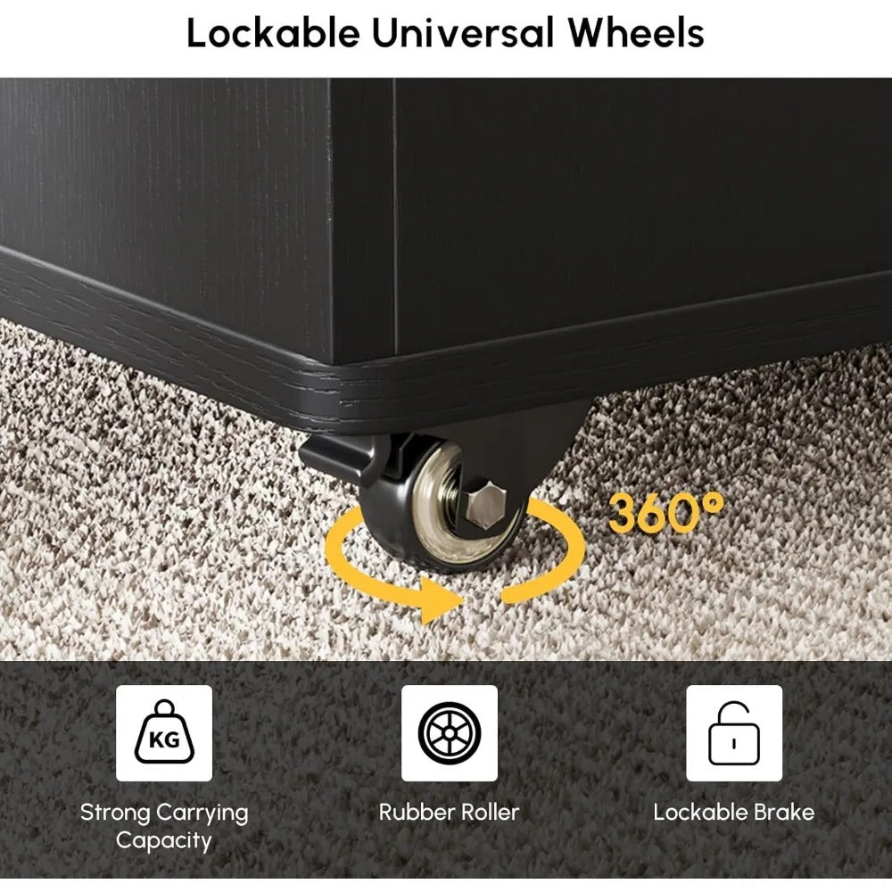 3-in-1 Lift-Top Coffee Table with Hidden Storage & 4 Stools – Black, Modern, on Wheels