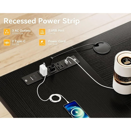 78" Executive Office Desk with USB & Type-C Ports – Extra-Large Modern Workstation for Home or Business