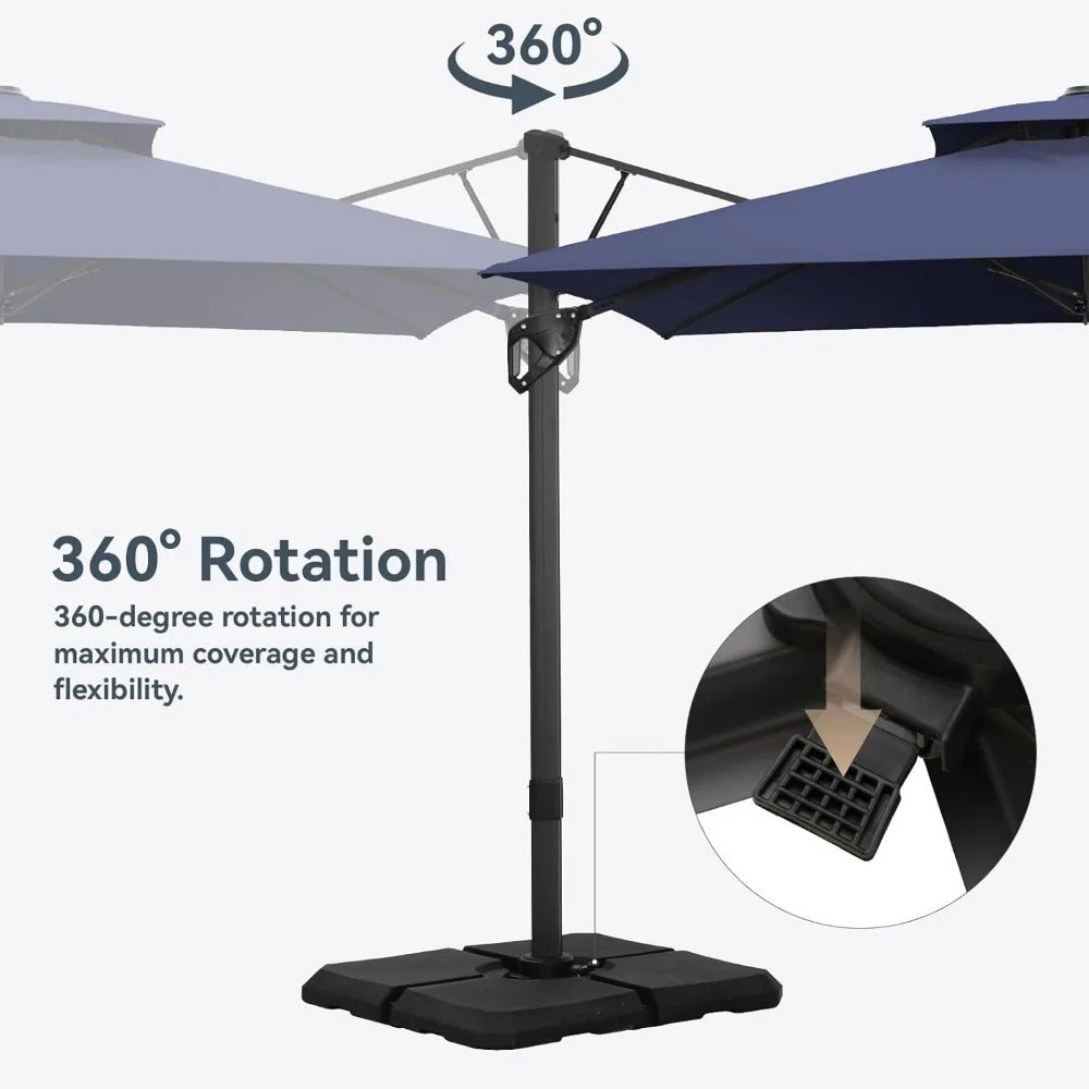 12x9 ft Rectangle Cantilever Patio Umbrella with Base – 360° Rotation, Fade-Resistant, Windproof Outdoor Umbrella for Deck, Poolside & Backyard (Navy Blue)