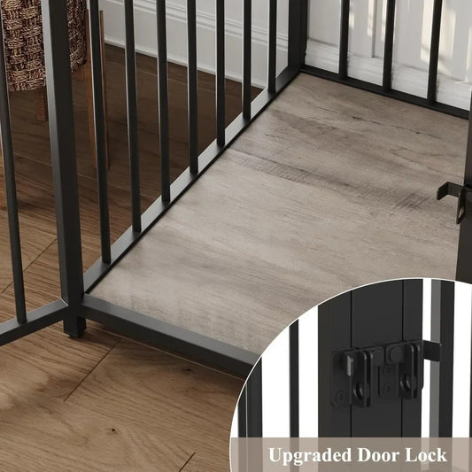 71" Tall Wooden Dog Crate Furniture with Hutch – Indoor Dog Kennel with Drawers & Storage (Fits 42" Dog Cage)