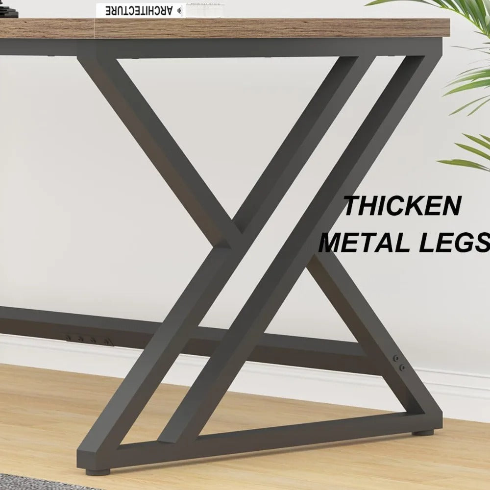 70" Rustic Industrial Computer Desk – Extra Long Office Desk with Metal Frame & Wood Top, Farmhouse Writing Table for Home or Work