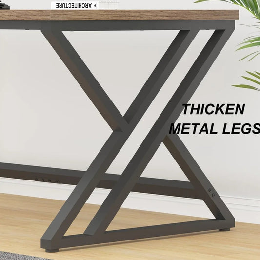 70" Rustic Industrial Computer Desk – Extra Long Office Desk with Metal Frame & Wood Top, Farmhouse Writing Table for Home or Work