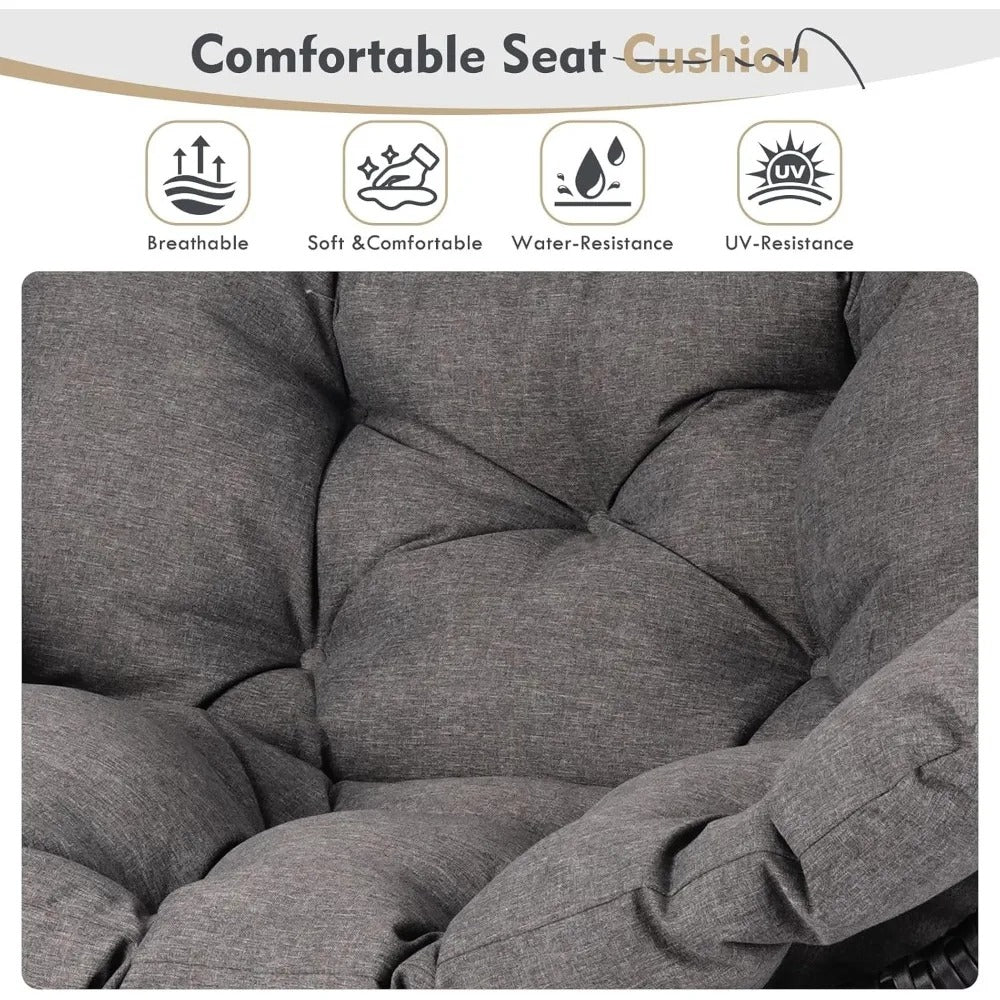 Double Hanging Egg Chair with Stand – Oversized 2-Person Outdoor Swing with Reclining Armrest & Cushions