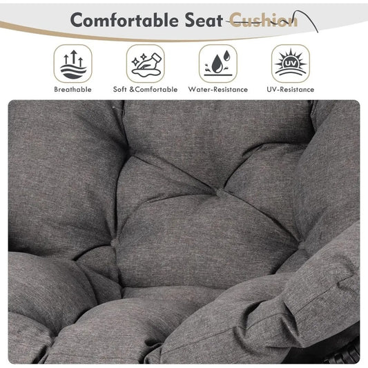 Double Hanging Egg Chair with Stand – Oversized 2-Person Outdoor Swing with Reclining Armrest & Cushions