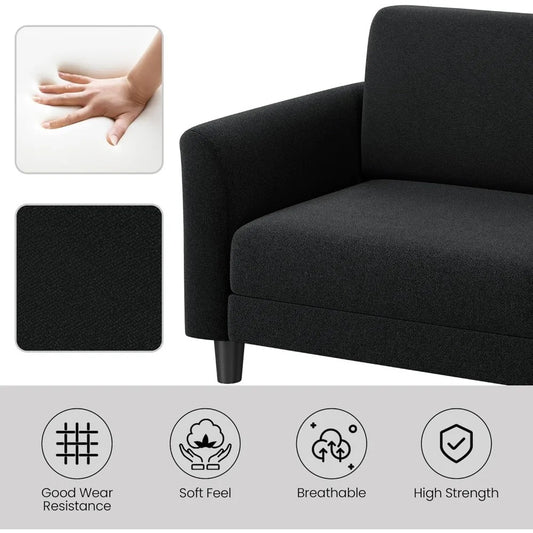67" Upholstered 2-Seater Sofa with USB Ports – Deep Seat Loveseat for Living Room or Bedroom (Black)