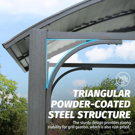 8x5 FT Hardtop Grill Gazebo with Steel Roof & Side Shelves – Outdoor BBQ Canopy Shelter