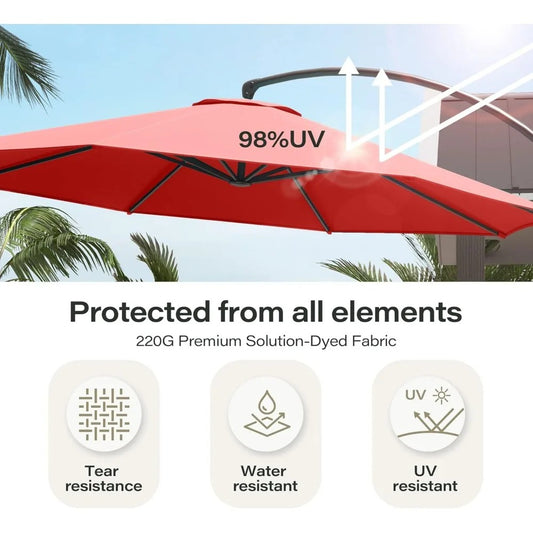 11 FT Cantilever Patio Umbrella with Base – 360° Rotating Offset Umbrella, Heavy-Duty UV & Water-Resistant Fabric, Red