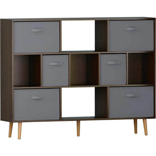 28" Round Travertine Coffee Table – Faux Stone Top, Minimalist Modern Design, Oak Wood Base (Beige)