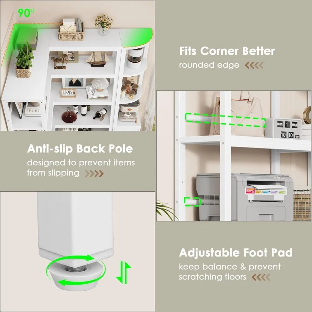 72" Tall White Corner Bookshelf – 6-Tier Space-Saving Display Shelf (Set of 2)