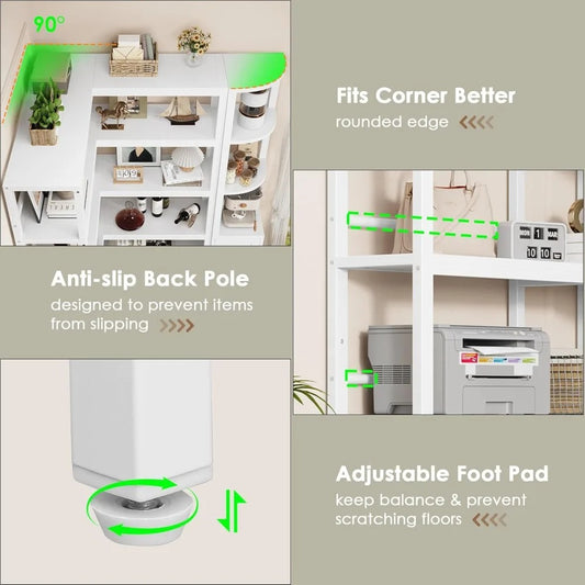 72" Tall White Corner Bookshelf – 6-Tier Space-Saving Display Shelf (Set of 2)