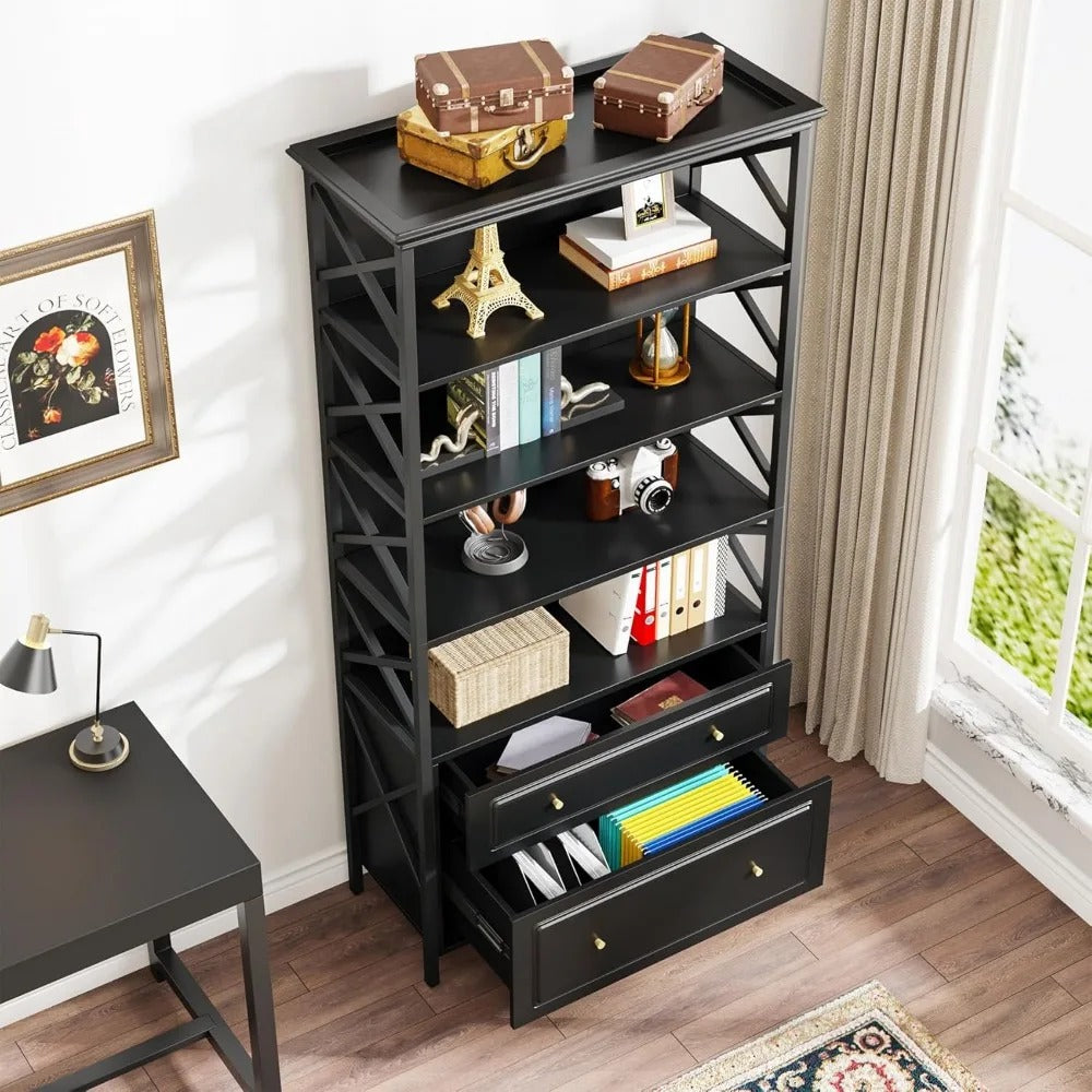 2-Drawer Filing Cabinet with Shelves – Tall Vertical File Organizer for Letter/Legal/A4 Files, Dark Grey Storage Cabinet