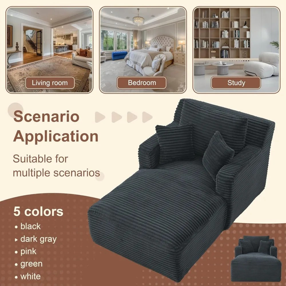 40" Corduroy Chaise Lounge Sofa Bed – Oversized Boneless Couch Sleeper for Indoor Use, Upholstered Cloud Chair in Dark Gray