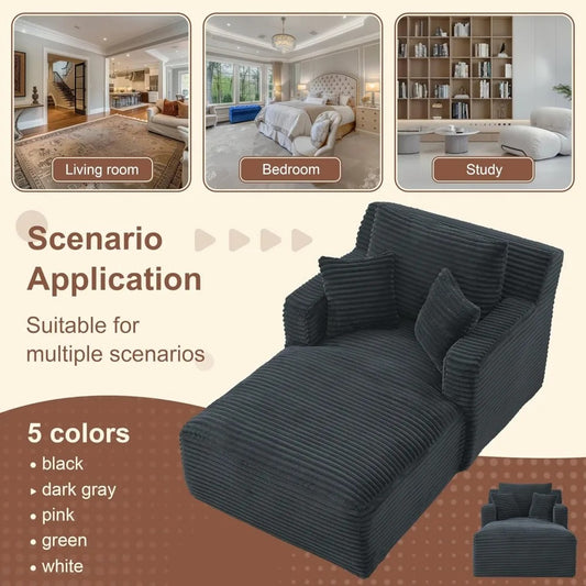 40" Corduroy Chaise Lounge Sofa Bed – Oversized Boneless Couch Sleeper for Indoor Use, Upholstered Cloud Chair in Dark Gray