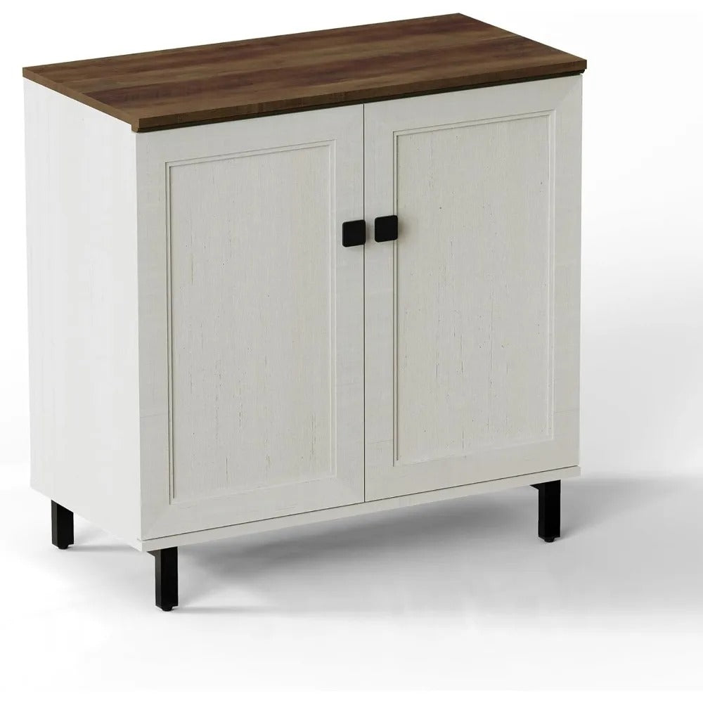 Farmhouse Buffet Sideboard Cabinet – 94” Antique White Storage Credenza with Adjustable Shelves, 6 Doors for Kitchen, Coffee Bar, or Living Room