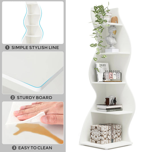 Modern White Corner Bookshelf – Minimalist Storage Rack for Living Room or Office