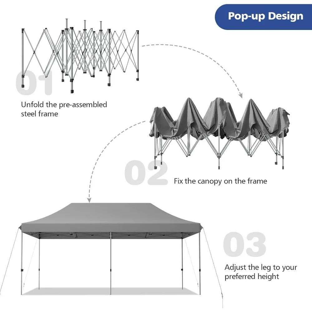 10x20 FT Pop-Up Canopy Tent with Wheeled Bag – Portable Outdoor Shelter with Adjustable Heights