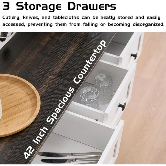 71'' Farmhouse Coffee Bar Cabinet with Sliding Barn Doors, Drawers & Wine Glass Rack – Black Kitchen Pantry & Buffet Storage Cabinet