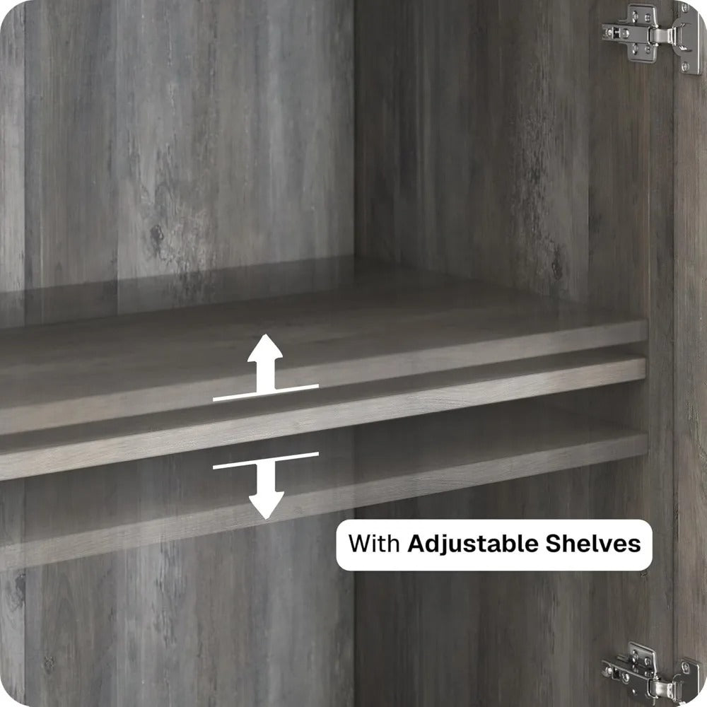 Modern Wood Buffet Sideboard with Glass Doors – 4-Door Console Cabinet with Adjustable Shelves for Dining Room, Kitchen, or Living Room