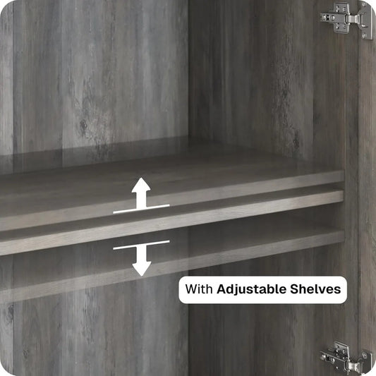 Modern Wood Buffet Sideboard with Glass Doors – 4-Door Console Cabinet with Adjustable Shelves for Dining Room, Kitchen, or Living Room