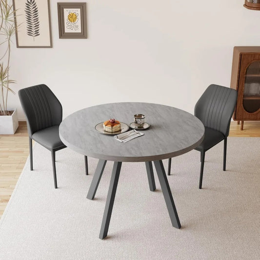 Modern Round Dining Table Set for 2 – Black Table with 2 PU Leather Chairs, Space-Saving Kitchen & Coffee Table Set