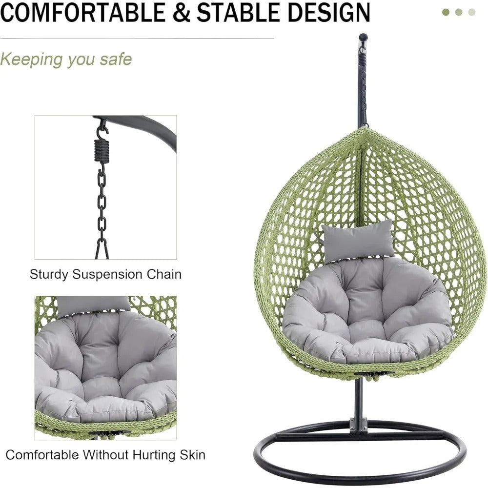 Hanging Egg Swing Chair with Stand – Rattan Hammock Chair with Soft Cushions for Indoor & Outdoor Relaxation (350 lbs Capacity)