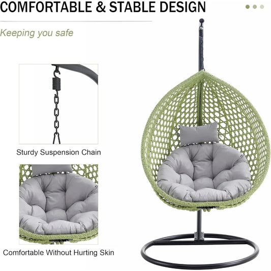 Hanging Egg Swing Chair with Stand – Rattan Hammock Chair with Soft Cushions for Indoor & Outdoor Relaxation (350 lbs Capacity)