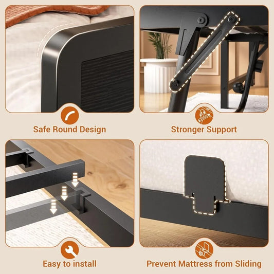 Farmhouse Twin Daybed with Trundle, Bookcase Headboard & Charging Station – Heavy-Duty Metal Sofa Bed Frame with Sliding Barn Doors (Black)