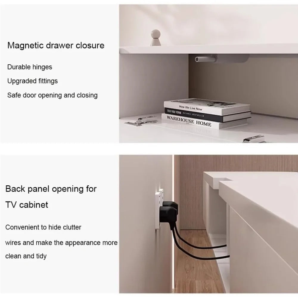 Modern Floating TV Cabinet with Drawers – Wall-Mounted Media Console with Cable Management & Pre-Assembled Storage