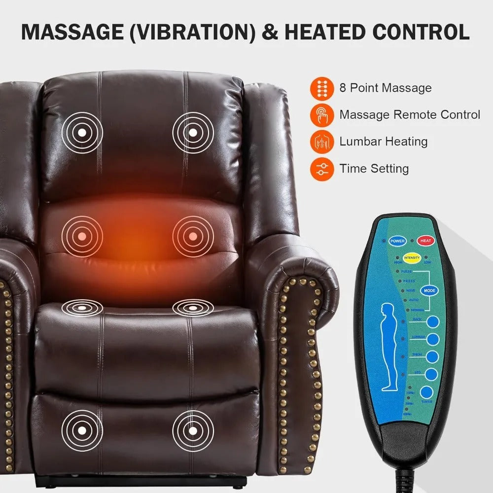 Dual Motor Lay Flat Power Lift Recliner Chair with Massage & Heat – Infinite Position Sleeper Chair for Elderly, Faux Leather, Remote Control, USB, Side Pocket