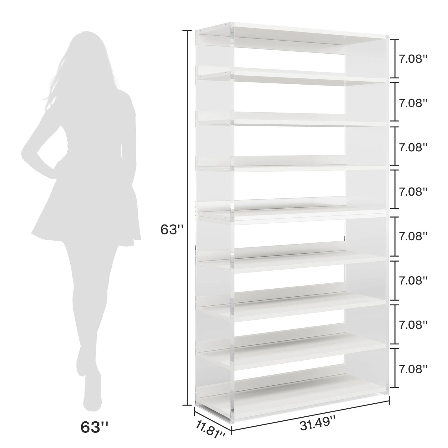 Modern Acrylic Display Shelf with Wood Panels – Minimalist 63" Storage Rack for Books, Decor, or Collectibles