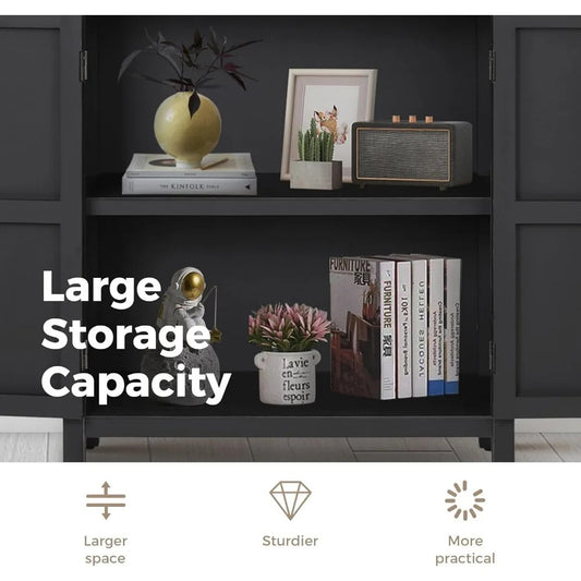 Black Floral Carved Accent Cabinet – 2-Door Vintage Storage Sideboard with Embossed Doors, Engineered Wood Console for Entryway or Living Room