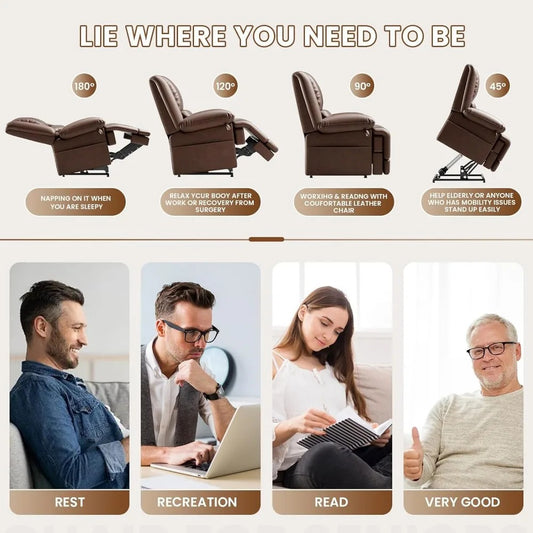 Infinite Position Power Lift Recliner Chair with Dual Motors – Lay Flat Sleeper Chair with Massage, Heat, USB Ports, and Remote for Elderly Adults