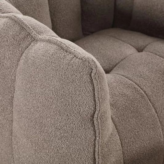 Coffee Chenille Bean Bag Chair with Footstool – Ultra-Soft Foam Lounge Seat for Adults