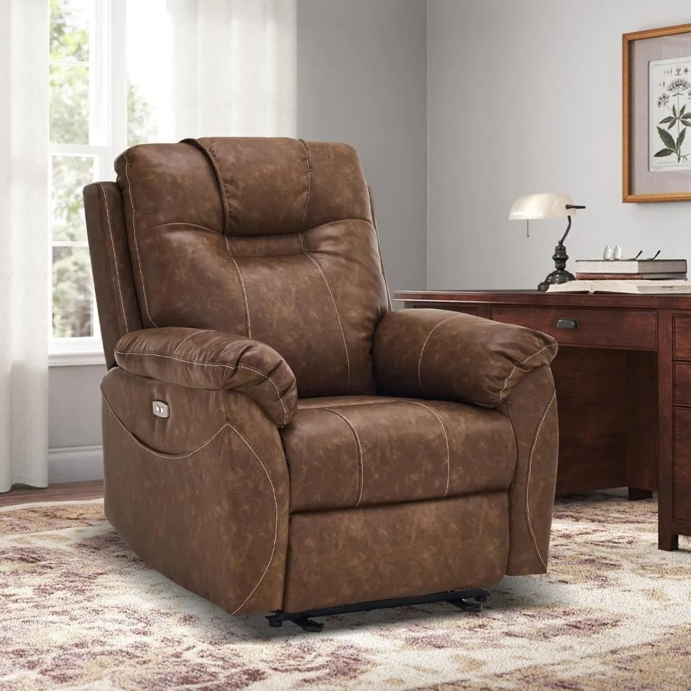 Heated Massage Electric Recliner Chair – Power Recliner with Extended Footrest, USB Port & Side Pockets for Total Relaxation