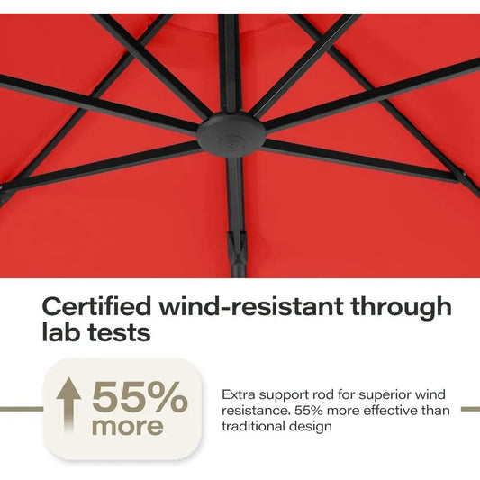 11 FT Cantilever Patio Umbrella with Base – 360° Rotating Offset Umbrella, Heavy-Duty UV & Water-Resistant Fabric, Red