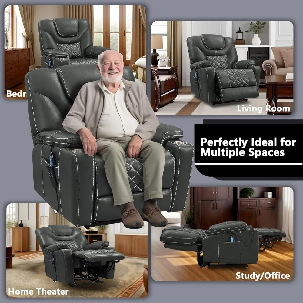 9988 Power Lift Recliner Chair with Massage & Heat – Lay Flat Dual Motor Recliner for Seniors, Infinite Position, High-Density Foam, Cup Holder & Storage, Faux Leather