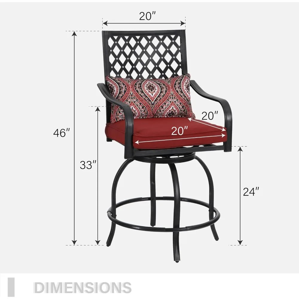 2-Piece Outdoor Swivel Bar Stools with Cushions, Patio Counter-Height Chairs with Armrests & Weather-Resistant Steel Frame