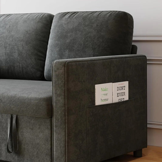 3-in-1 Convertible Sleeper Sofa Bed – 54" Pull-Out Loveseat with Adjustable Backrest, Storage Pockets & USB/Type-C Charging Ports
