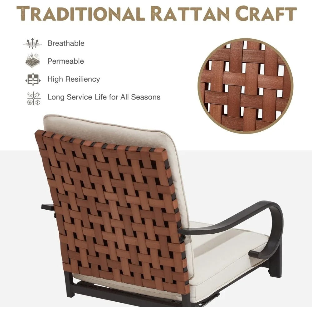 5-Piece Outdoor Dining Set – 4 Swivel Chairs with Cushions & Round Patio Table with Umbrella Hole, All-Weather Rattan Furniture