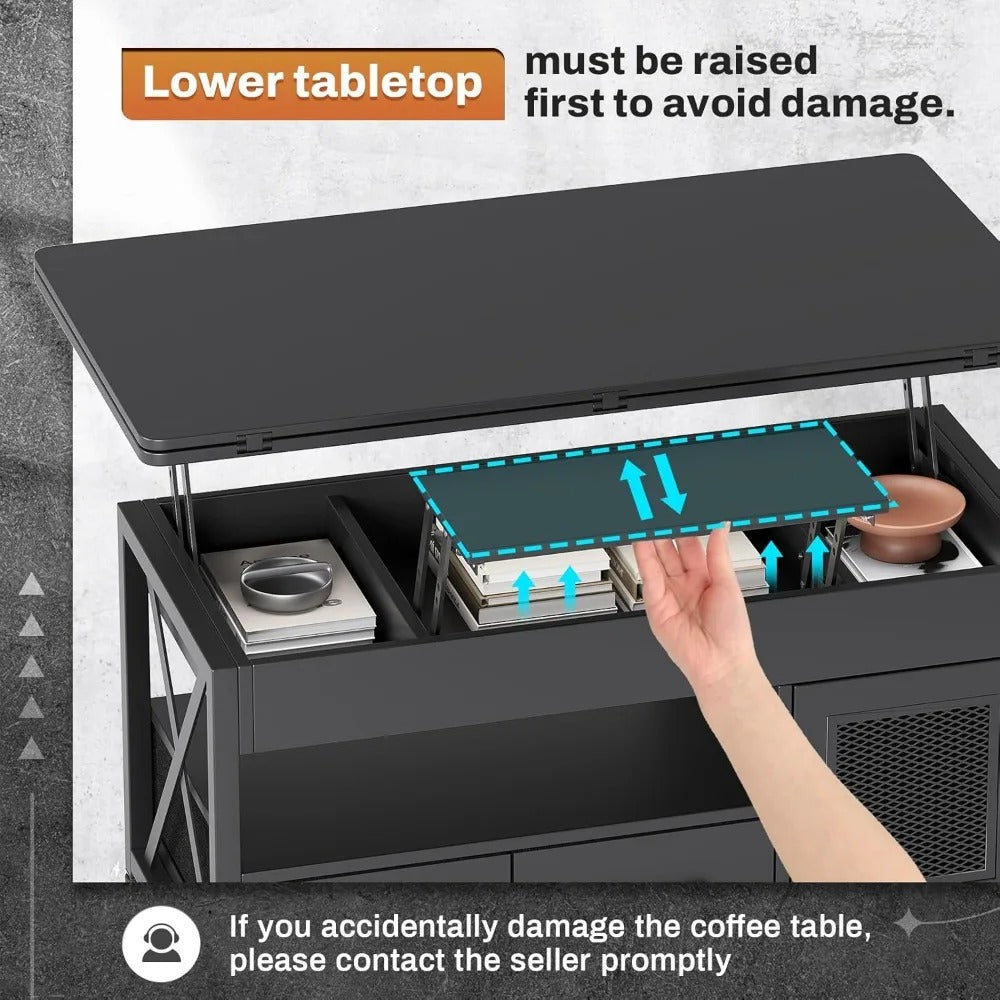 40" Lift Top Coffee Table with Storage – 4-in-1 Multi-Functional Table with Drawers, Cabinet, RGB LED Lights & Hidden Compartments for Living Room