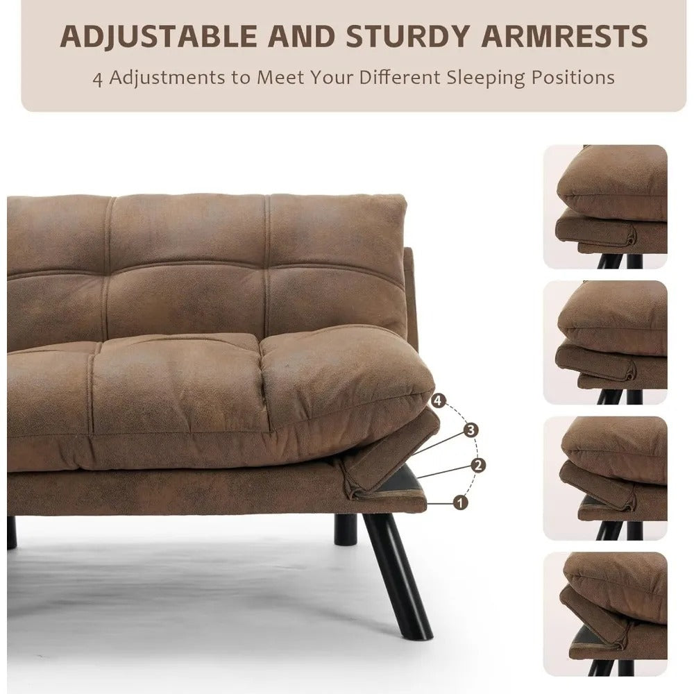 67" Velvet Futon Sofa Bed – Convertible Loveseat with Adjustable Backrest & Memory Foam for Small Spaces