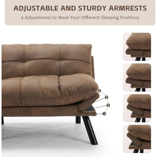 67" Velvet Futon Sofa Bed – Convertible Loveseat with Adjustable Backrest & Memory Foam for Small Spaces