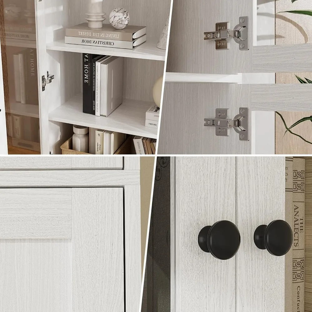 85.5" Tall White Curio Cabinet with Glass Doors – 7-Tier Bookcase & Display Shelf for Living Room, Kitchen, or Office