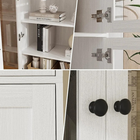 85.5" Tall White Curio Cabinet with Glass Doors – 7-Tier Bookcase & Display Shelf for Living Room, Kitchen, or Office