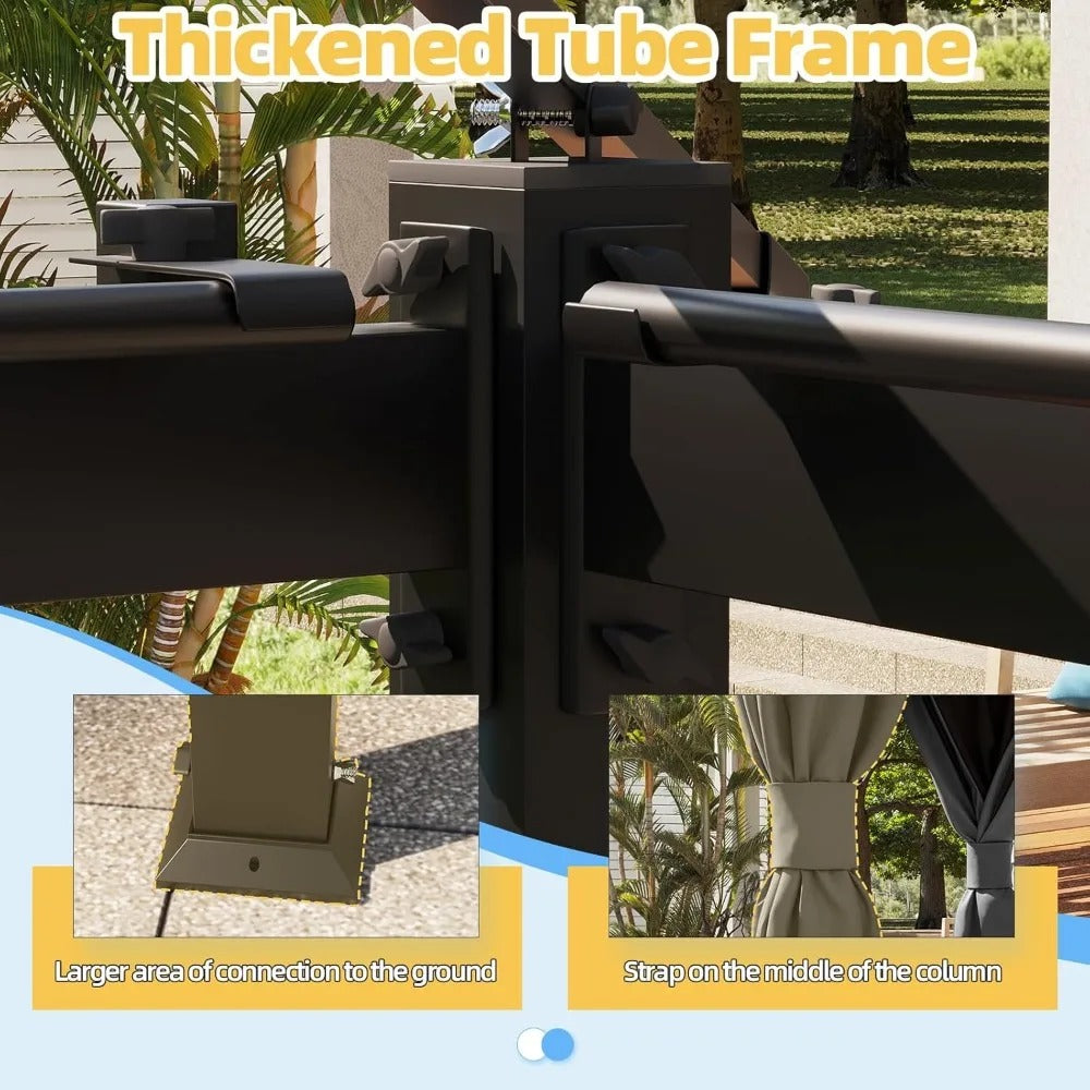 10x13 FT Outdoor Patio Gazebo with Curtains & Netting – Heavy Duty Double Roof Canopy for Backyard, Deck, or Garden