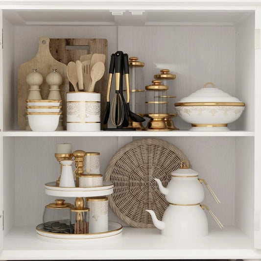 Modern White Sideboard Cabinet with Carved Mirror Doors & Adjustable Storage – Buffet Console for Kitchen, Dining, or Entryway