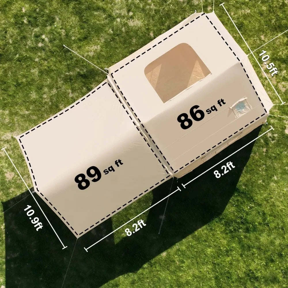 8-Person Inflatable Camping Tent with Stove Jack – Waterproof Blow Up Tent with Pump, Canopy & AC Port, Easy Setup, 4-Season