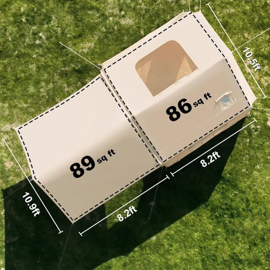 8-Person Inflatable Camping Tent with Stove Jack – Waterproof Blow Up Tent with Pump, Canopy & AC Port, Easy Setup, 4-Season